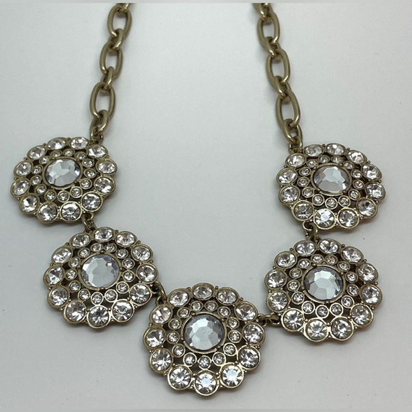 J Crew antique gold tone Medallion Crystal statement necklace 1829 - Picture 3 of 4